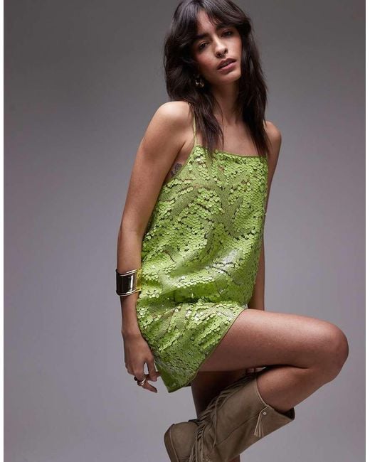 TOPSHOP Mixed Sequin Scoop Cami Mini Dress in Green | Lyst UK