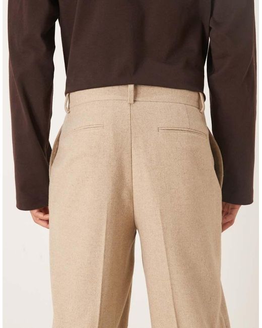 ASOS Natural Smart Pleated Oversized Tapered Wool Blend Pants for men