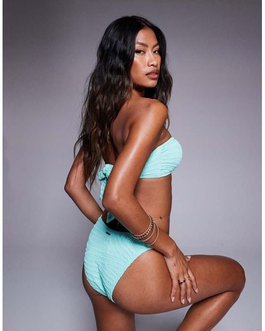 River Island Blue Crinkle Bandeau Bikini Top