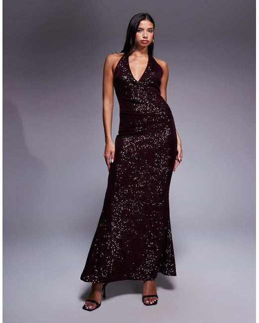 ASOS Purple All Over Sequin Plunge Maxi Dress