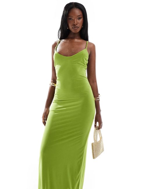 ASOS Green Knotted Strap Cami Midi Dress