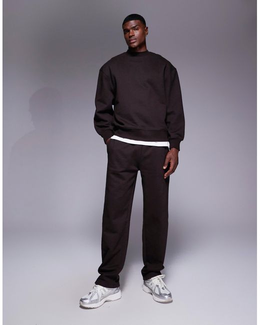 ASOS – hochwertige, gerade geschnittene jogginghose aus schwerem stoff in Brown für Herren