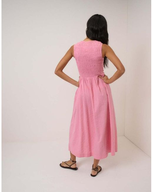 Nobody's Child Pink Ruched Sleeveless Kinsley Midi Dress
