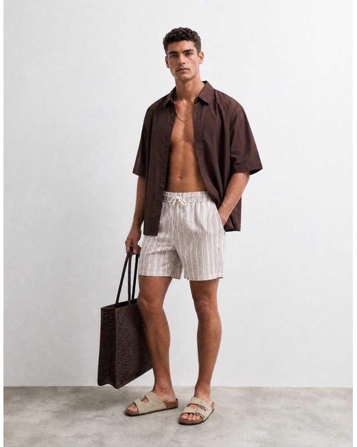 ASOS Natural Seersucker Striped Swim Shorts for men