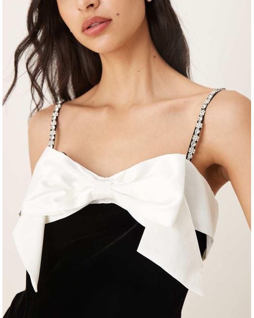 Sister Jane Black Kelly Velvet Contrast Bow Detachable Embellished Strap Midi Dress