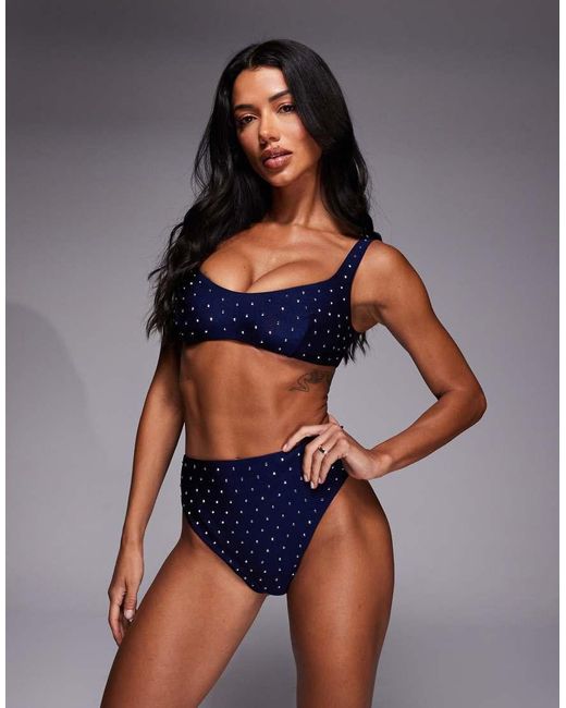 ASOS Blue Fuller Bust Harmony Hot Fix Crop Bikini Top With Hardware