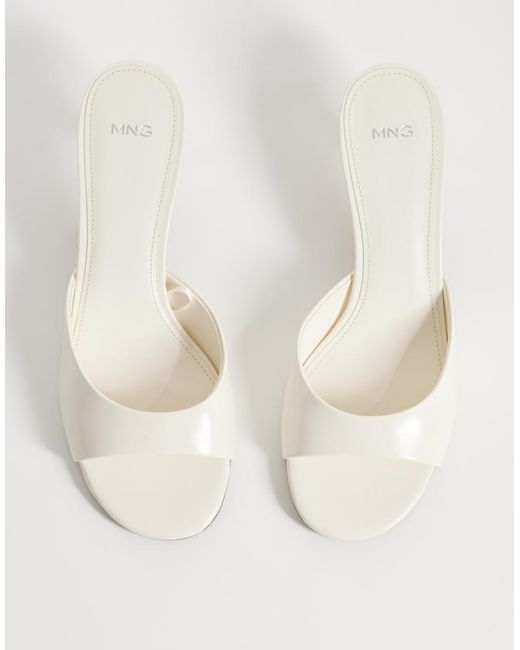 Mango White Heeled Mules