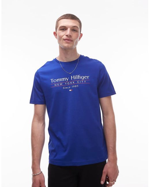 Tommy Hilfiger Blue Centre Stack Linear Logo T-shirt for men