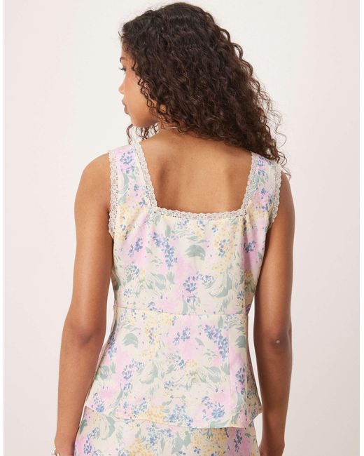 Y.A.S Natural Lace Trim Tie Front Satin Cami Top Co-ord