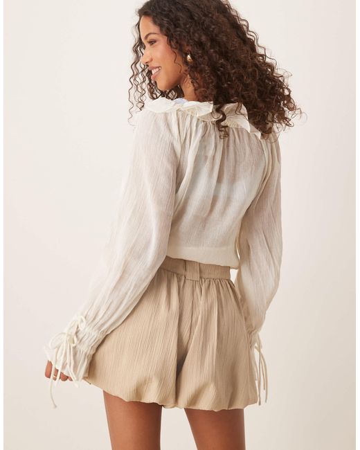 ASOS Natural Tailored Crinkle Puffball Hem Shorts