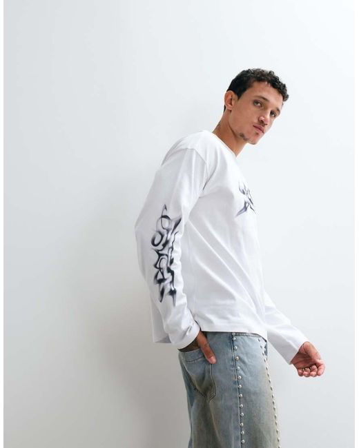 Weekday Gray Oversized Long Sleeve T-Shirt With Graphic Print for men