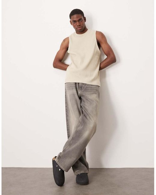 ASOS Regular-Fit Tanktop Van Superzware Geribbelde Stof in het Natural voor heren