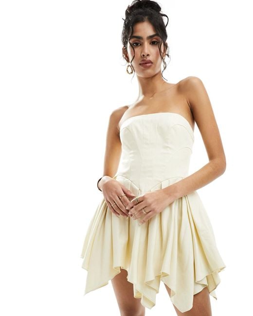 ASOS White Structured Bandeau Mini Dress With Full Skirt