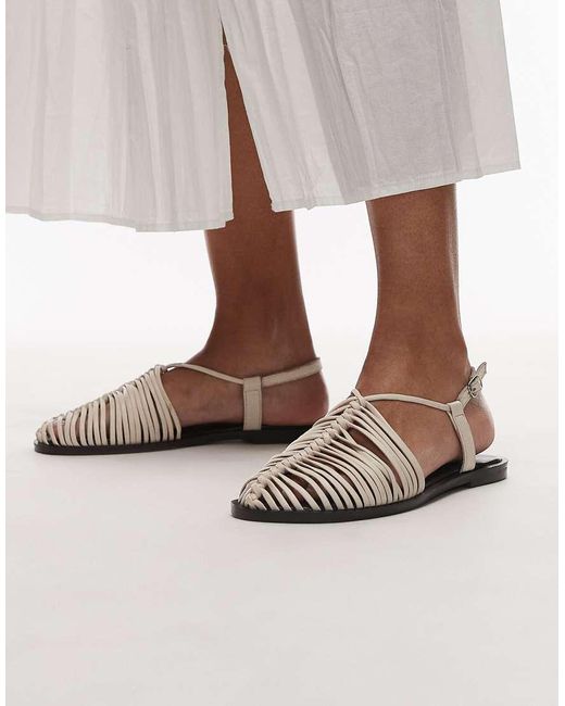 TOPSHOP Brown Aidan Leather Weave Tie Up Flat Shoes