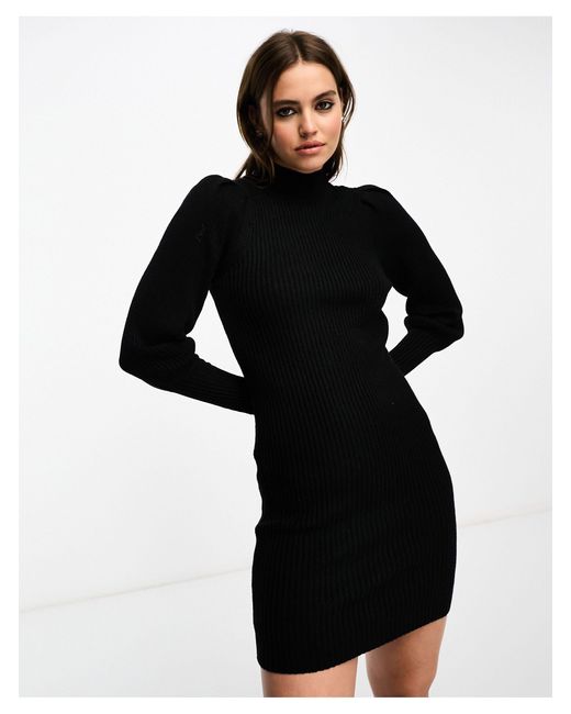 ONLY Black High Neck Puff Sleeve Mini Jumper Dress