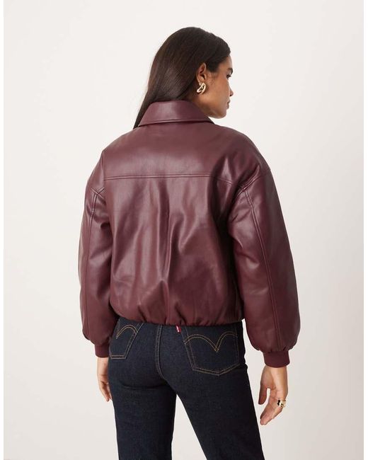 Abercrombie & Fitch Purple Vegan Leather Bubble Hem Bomber Coat