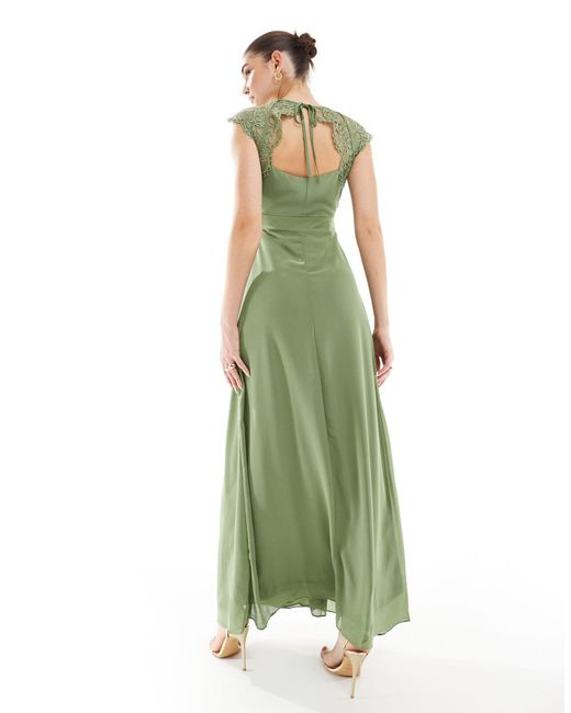 TFNC London Green Bridesmaids Maxi Dress With Lace Detail