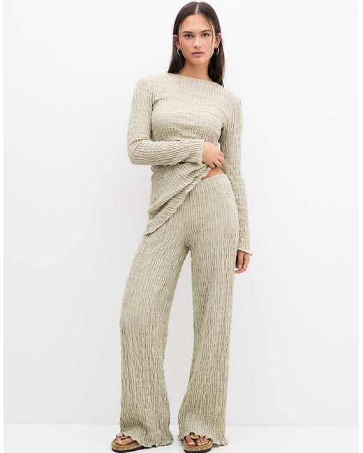 Pull&Bear Natural Textured Wide Leg Trouser Co-ord Co-ord
