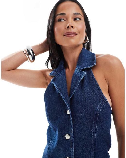 Miss Selfridge Blue Collared Halted Mini Dress