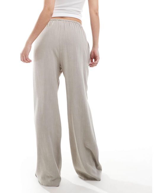 Miss Selfridge Gray Linen Blend Drawstring Waist Wide Leg Pants