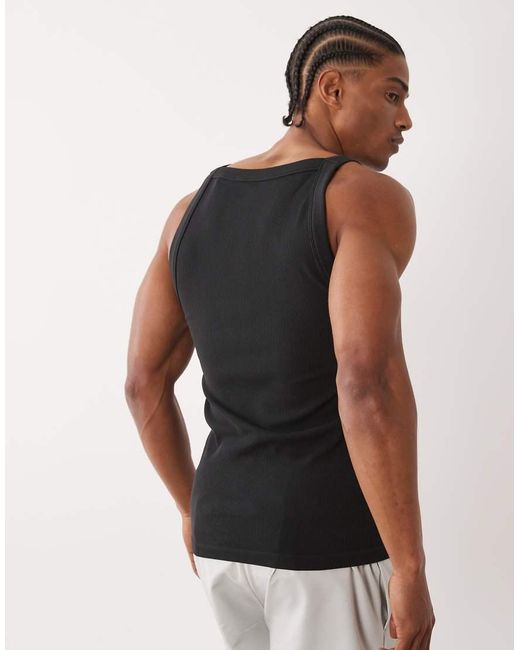 4505 Black Seamless Ribbed Square Neck Muscle Singlet for men