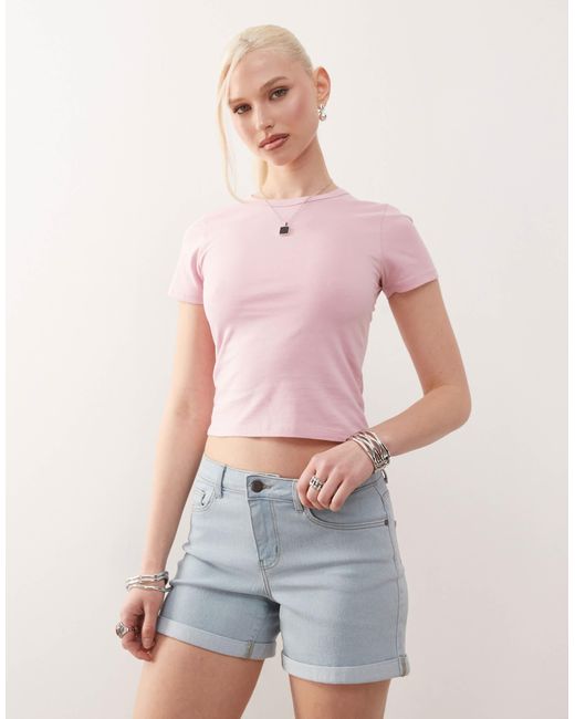 Noisy May Pink Debby Denim Shorts