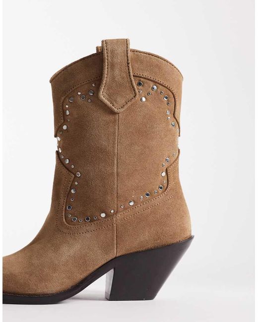 Mango Brown Western Embellished Boots
