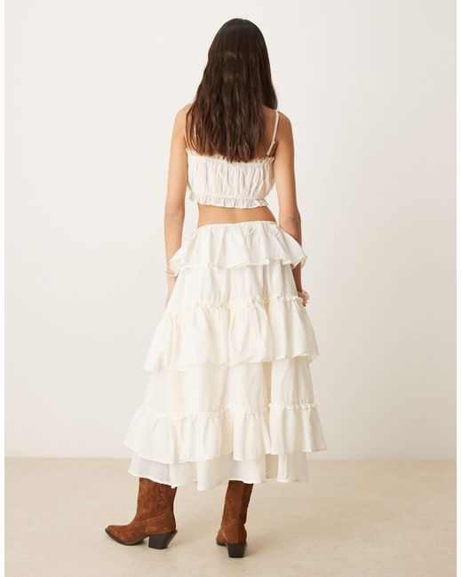 ASOS Natural Cotton Ruffle Prairie Maxi Skirt