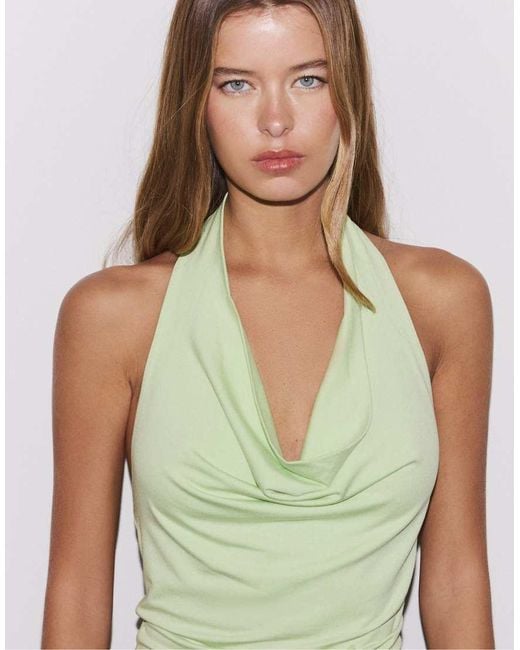 Stradivarius Green Draped Halter Top