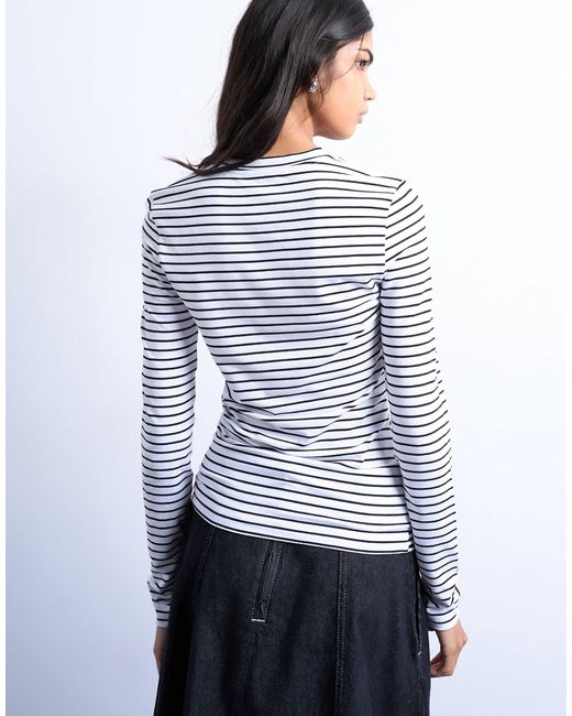 TOPSHOP Blue Stripe Contrast Back Long Sleeve Top