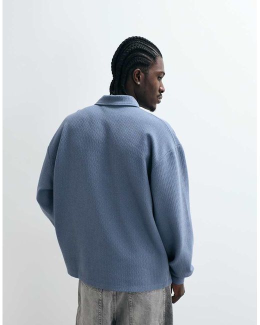 ASOS Blue Oversized Long Sleeve Polo for men