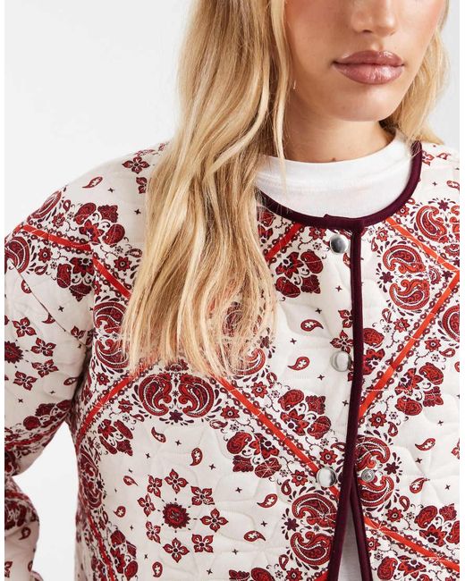 ASOS Red Quilted Jacket With Bandana Print