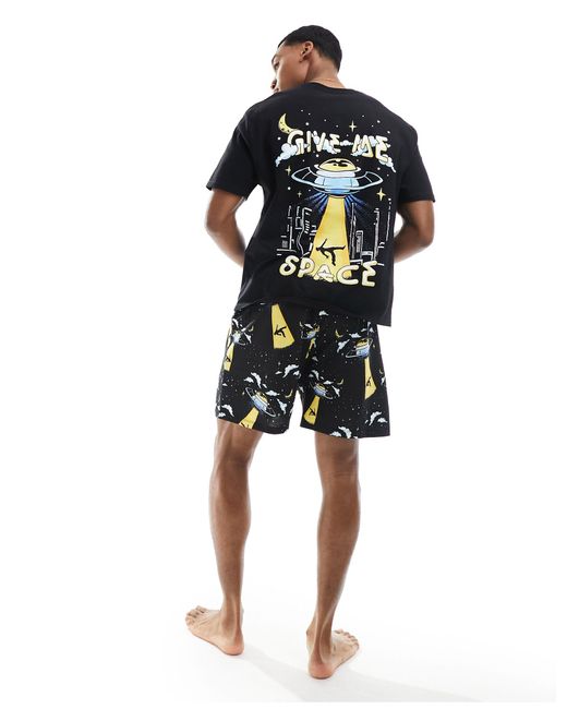 ASOS Black Pyjama Set With Give Me Space Slogan for men
