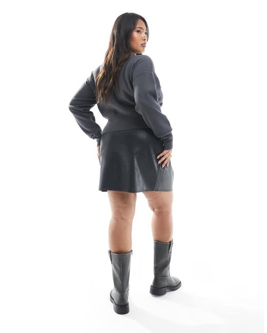 ASOS Black Curve Leather Look Split Front Mini Skirt