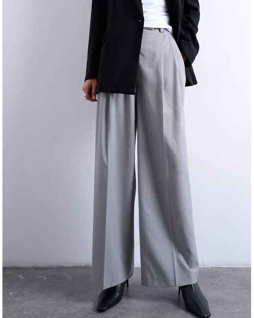 TOPSHOP White High Waisted Two Pleat Tailored Trouser