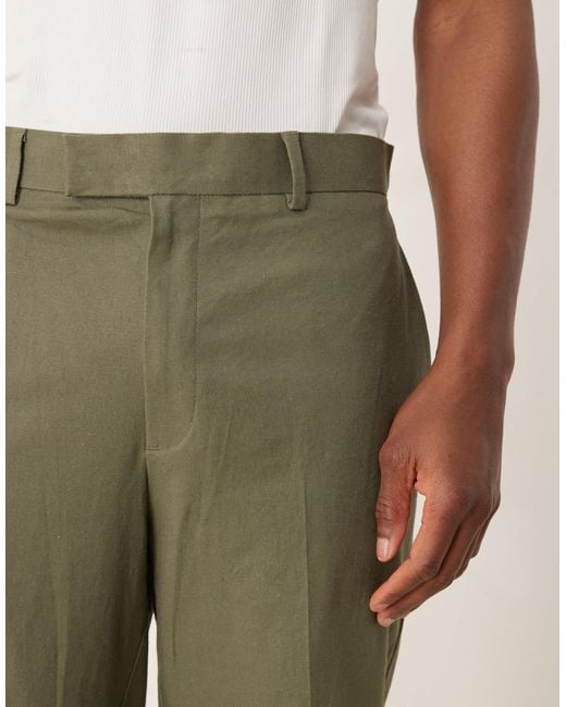ASOS Green Linen Blend Tapered Suit Trousers for men