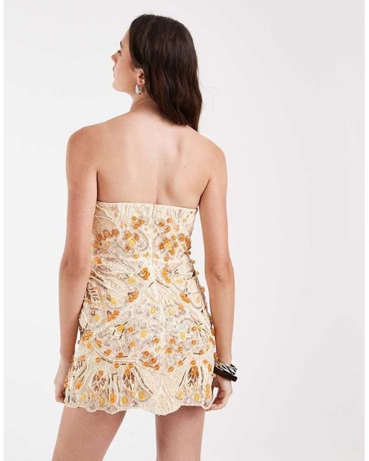 ASOS Natural Embellished Bandeau Mini Dress
