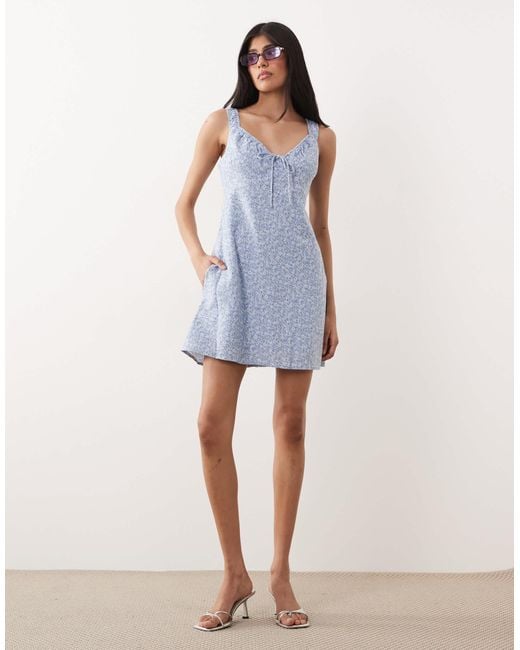 blue milkmaid mini dress Blue Plus Woven Broderie Tie Detail Milkmaid Mini Dress