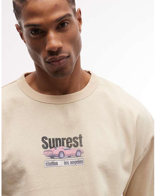 ASOS Natural Boxy Oversized T-shirt With Car Graphic for men