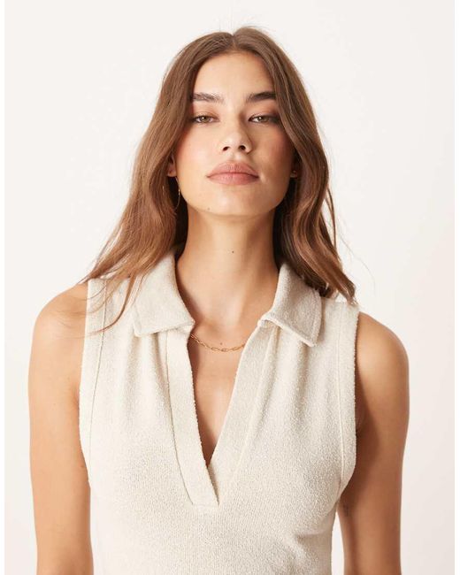 ASOS Natural Sleeveless Boucle Collared Tennis Mini Dress