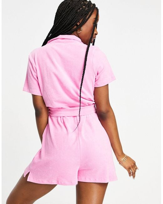 ASOS – kurzer strand-jumpsuit aus jersey-frottee in Pink | Lyst DE