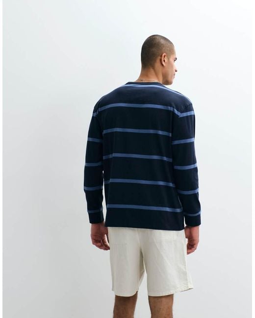 Threadbare Blue Long Sleeve Stripe Tee for men