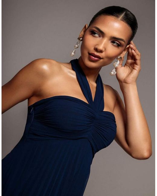 Goddiva Blue Sleeveless Pleated Chiffon Multiway Scarf Maxi Dress