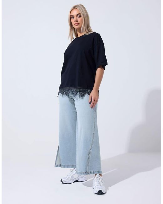 Yours Clothing Blue Split Hem Wide Leg Jeans
