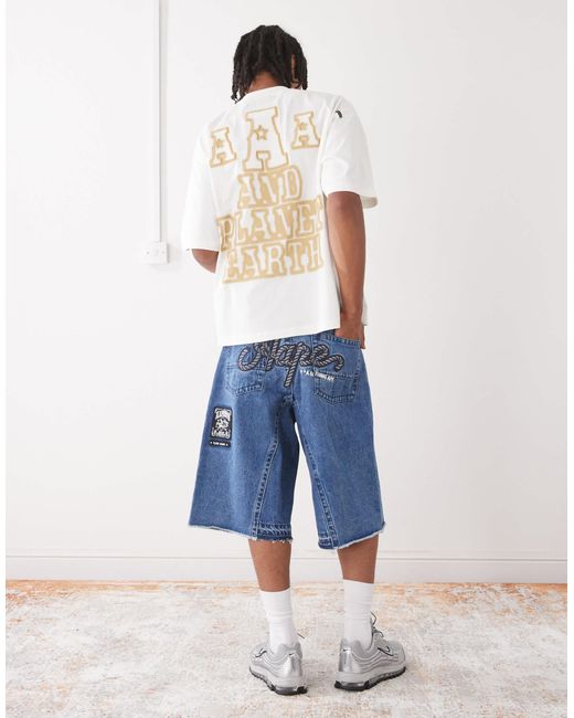 Short en jean à broderie logo - clair délavé Aape By A Bathing Ape pour homme en coloris Blue
