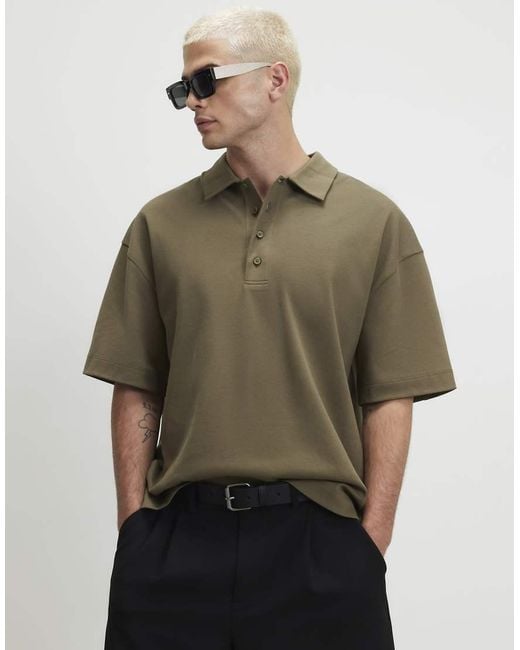 River Island Natural Boxy Fit Button Polo Shirt for men