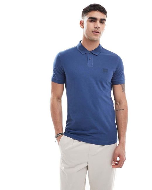 Boss Blue Passenger Icon Logo Slim Fit Pique Polo for men