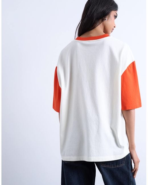TOPSHOP White Graphic Oversized Pizzeria Tee With Contrast Sleeves