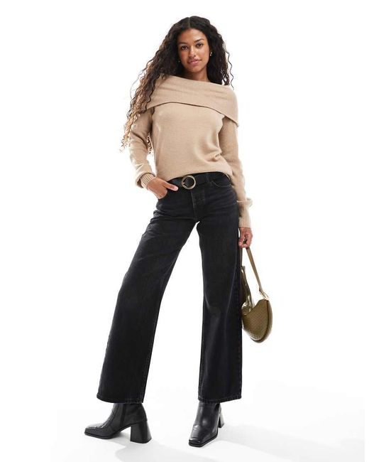 Threadbare Brown Off-shoulder Jumper
