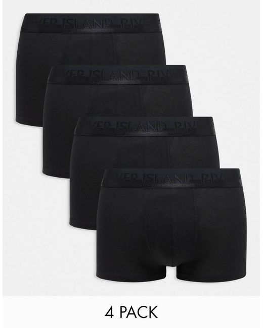 Pack De 4 Calzoncillos Negros Elásticos De Algodón De River Island de hombre de color Black